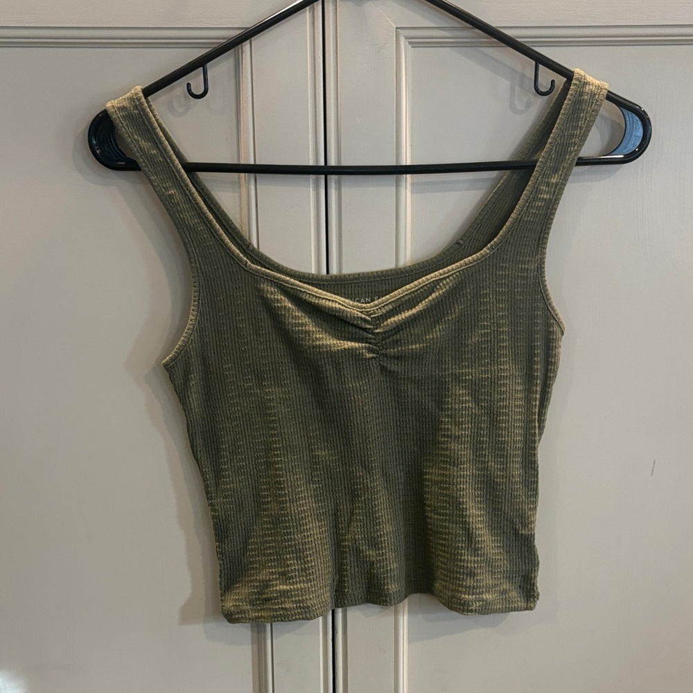 American Eagle Outfitters Olive Green Ribbed Crop Top